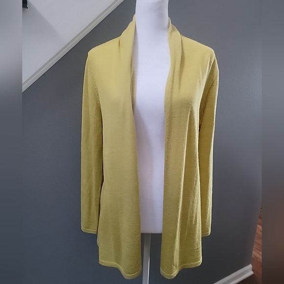 J. Jill Lightweight Open Front Cardigan Yellow Size Med 100% Merino Wool Soft - Picture 1 of 6